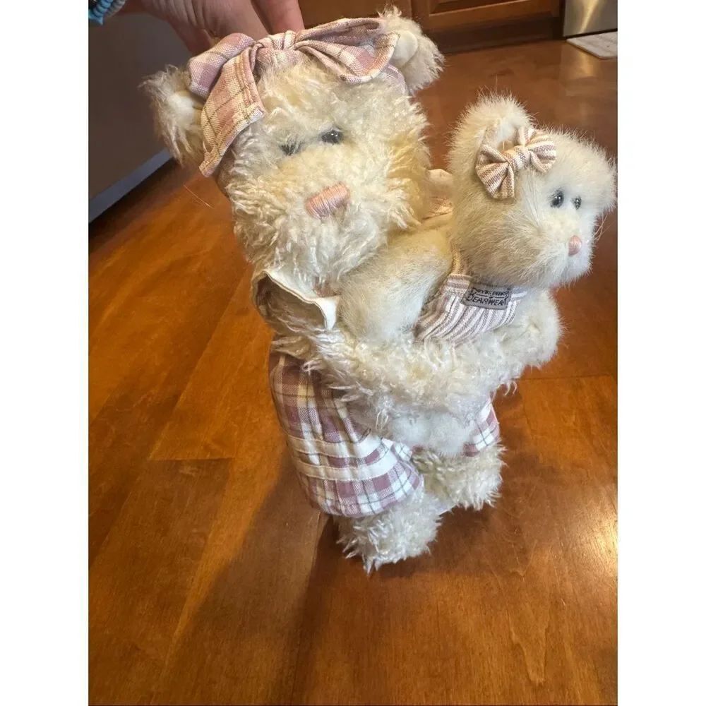 Boyds Bears Plush Momma Bear & Baby Bear Plaid Dress Display Figure 13” Retired